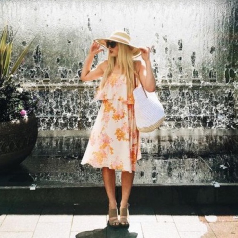 Anthropologie Floral Midi Dress - Orange and White